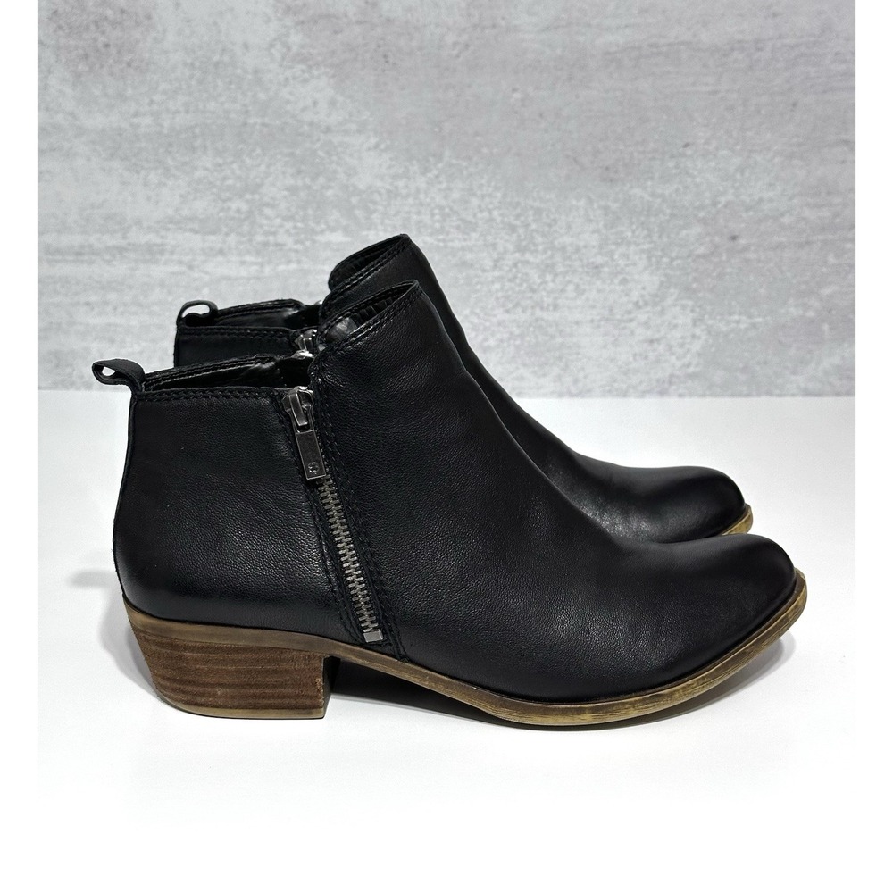 Lucky Brand Womens Ankle Boots 8.5M Basel Booties Black Soft Leather Side Zip - Picture 3 of 10